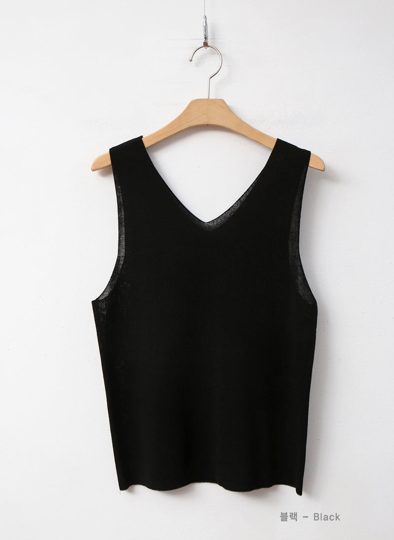 Basic V-Neck Sleeveless Knit Top