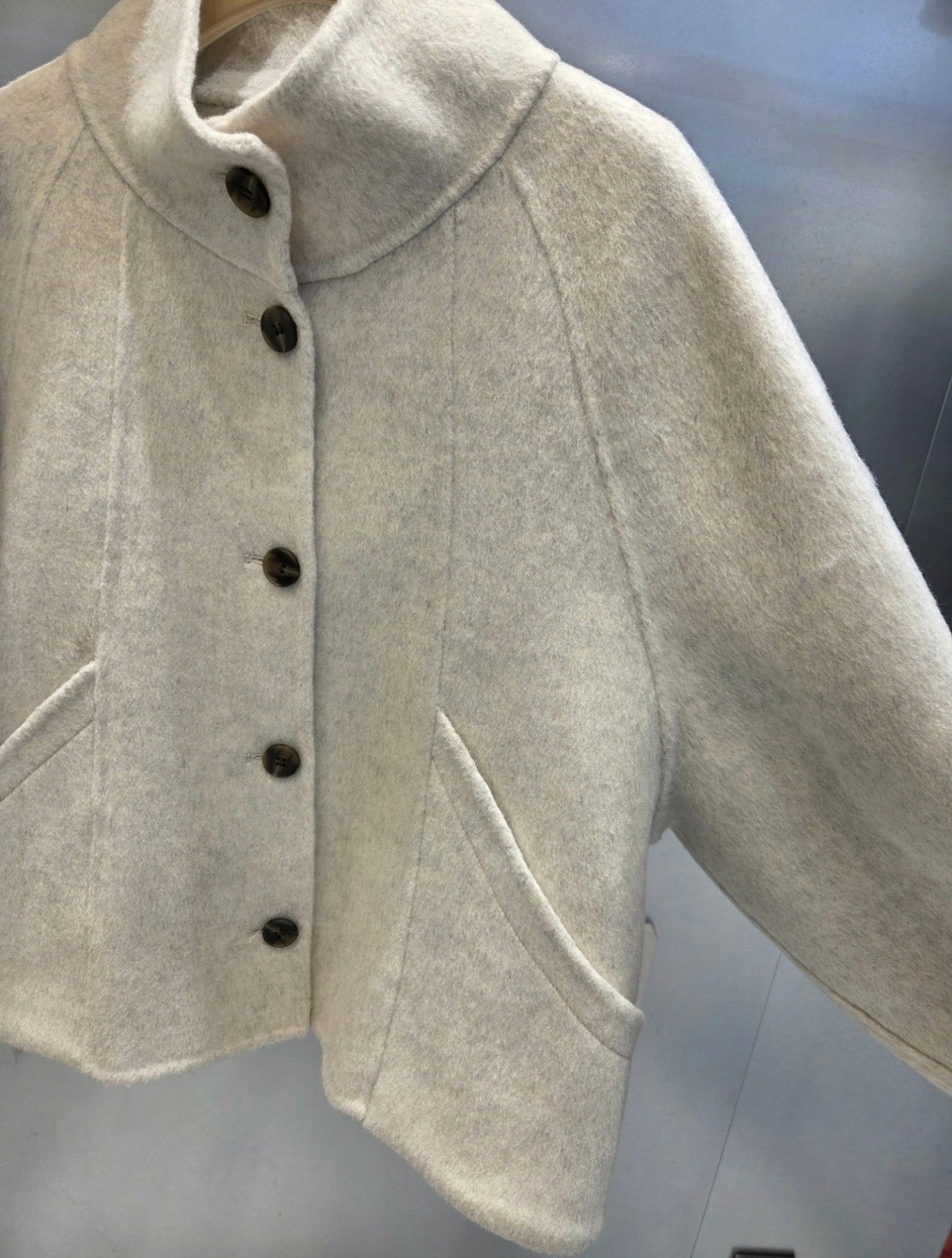 Hi-Neck Wool Blend Half Coat