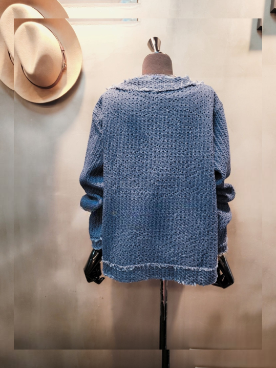 Denim Waffle Knit Oversized Jacket