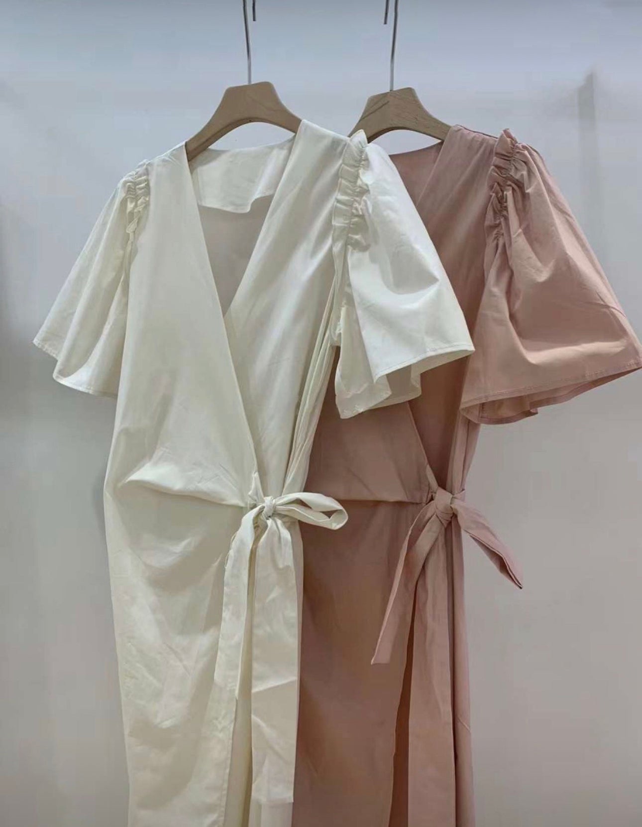 Flare Puff Sleeve Over Wrap Robe Dress