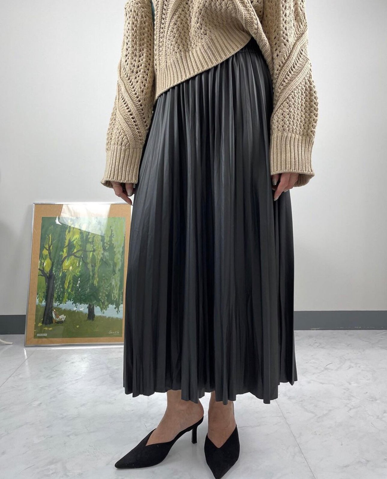 Vegan Leather Pleats Skirt