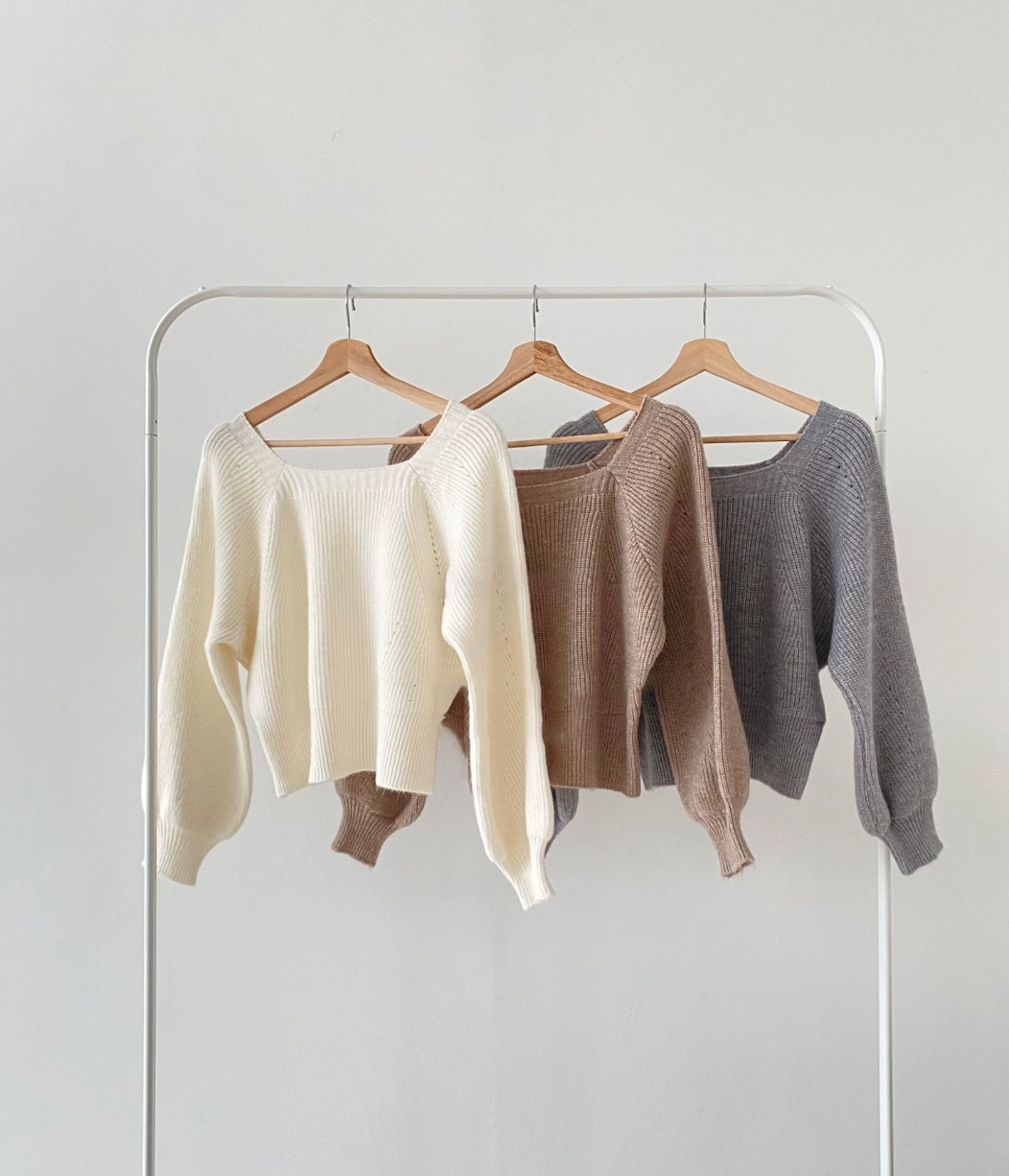 Square Neck Balloon Sleeve Knit Top