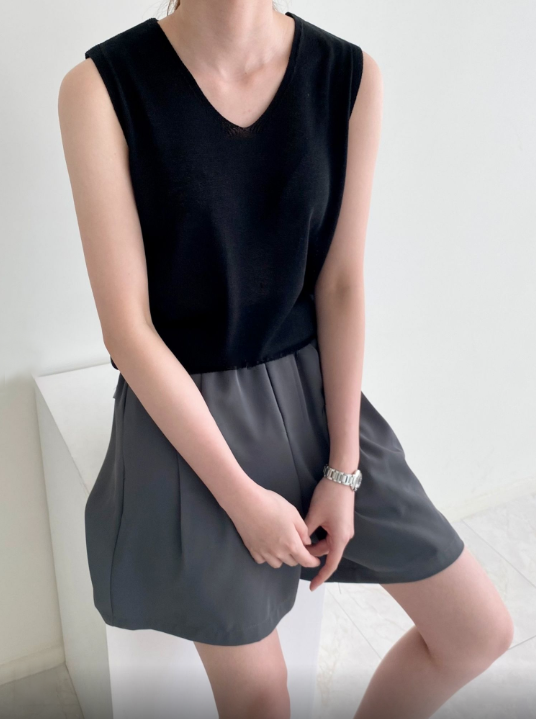 소프트 리넨 V 넥 민소매 탑