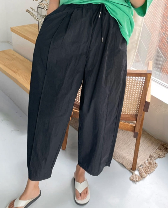 Light Weight Crunch Wide Pants w/ Waist Band (바스락소재)