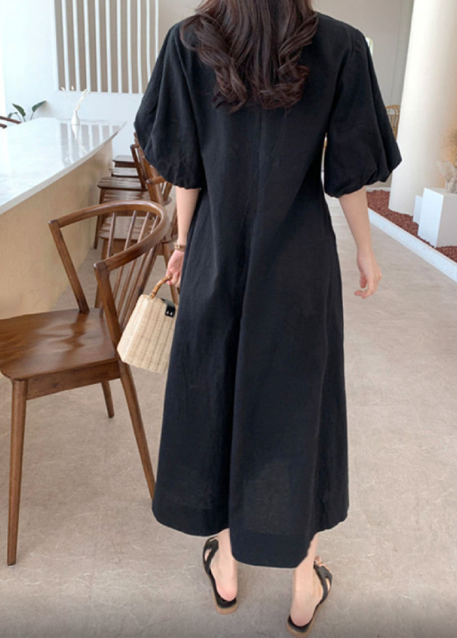 Volume Sleeve V-Neck Long Dress