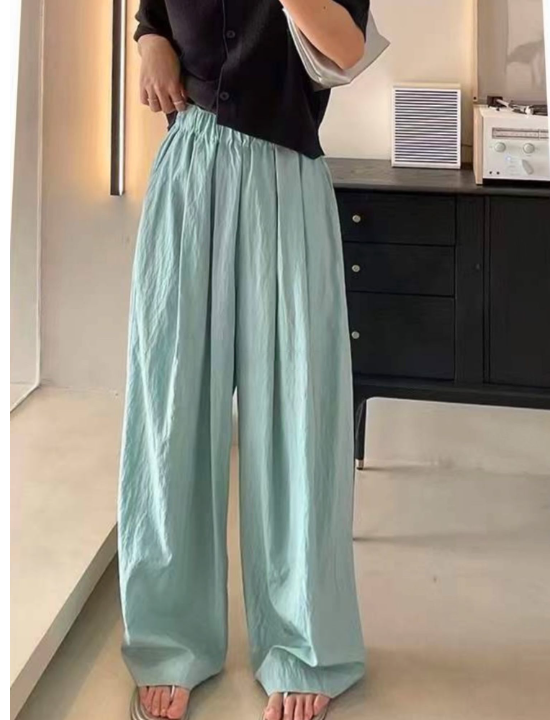 Elastic Waist Banded Rustled Wide Pants