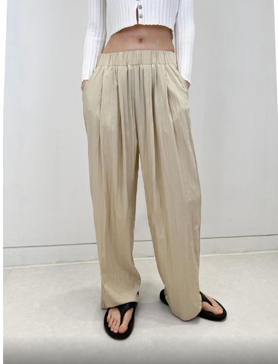 Elastic Waist Banded Rustled Wide Pants