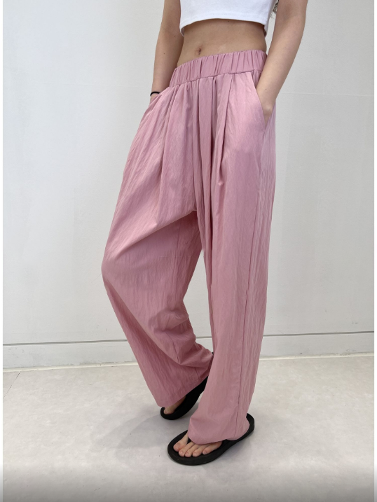 Elastic Waist Banded Rustled Wide Pants