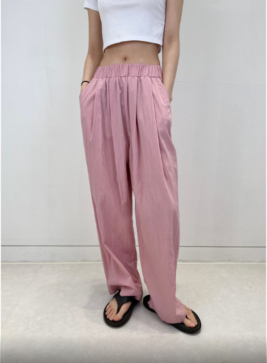 Elastic Waist Banded Rustled Wide Pants