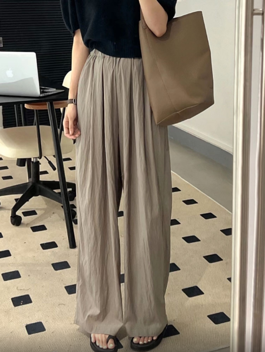 Elastic Waist Banded Rustled Wide Pants