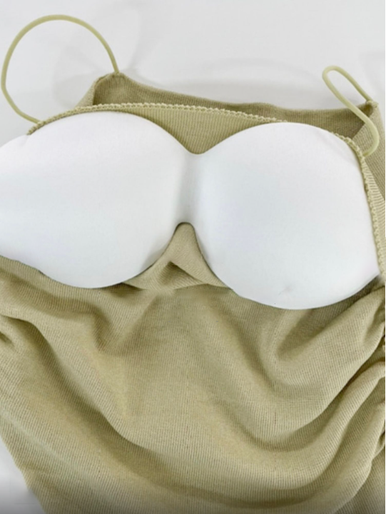 Shirring Sleeveless Rib Bra Top (Attached Bra inside)