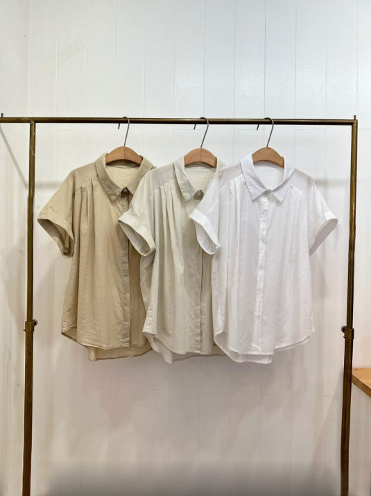 Pleated Over Fit Short Sleeve Shirts