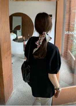 Round Puff Short Sleeve One Button Collarless Jacket