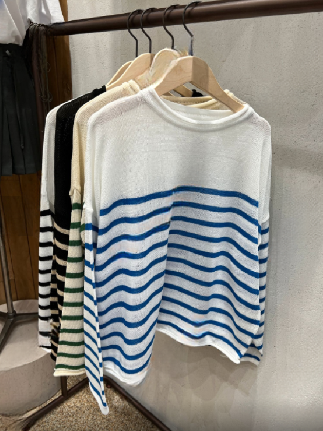 Breathable Inter-seasonal Stripe Knit Top