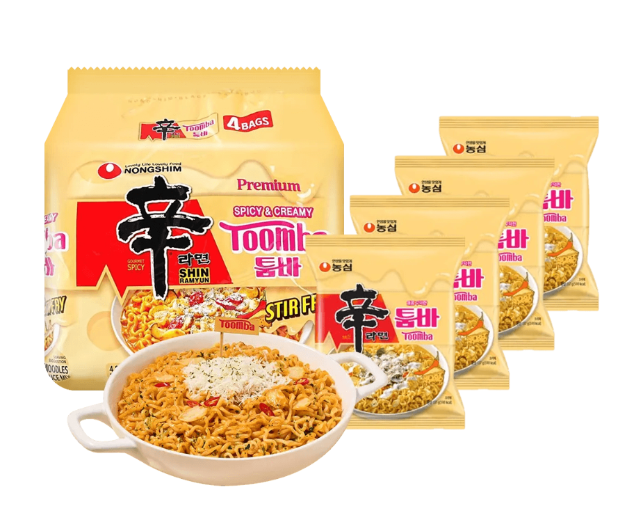 Nongshim Shin Ramen Toomba Stir Fry Creamy Premium Ramen Noodle Soup Pack, 4.83 oz X 4 Count