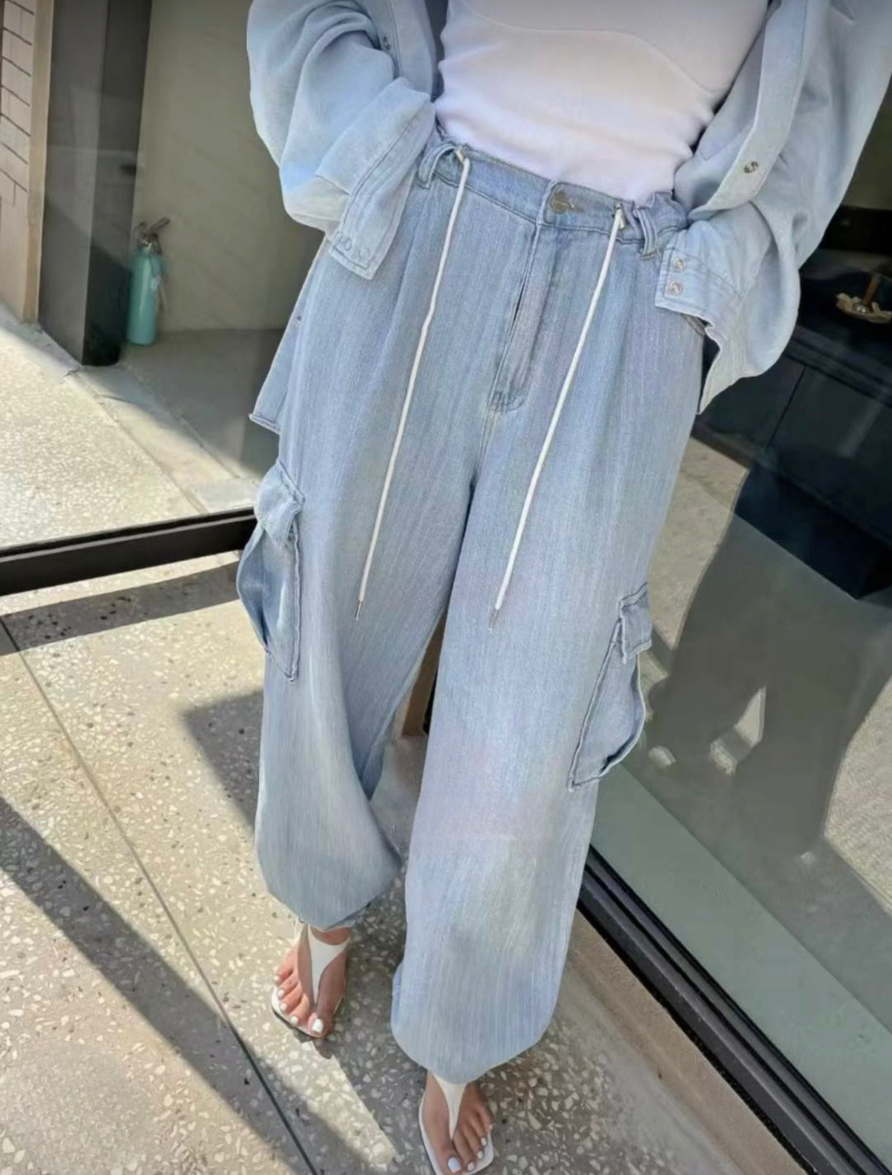 Denim Cargo Pants (Adjustable Bottom Opening)