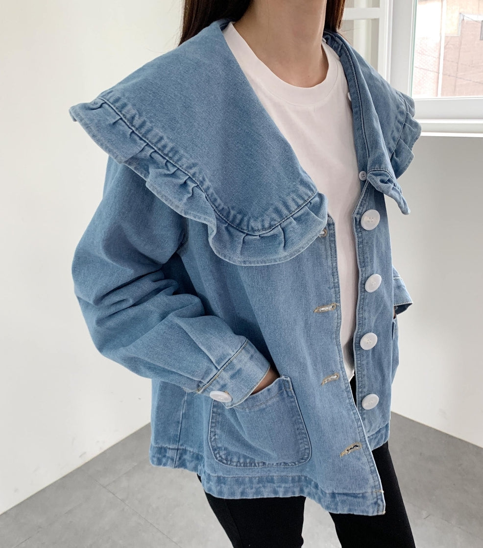 Lace detachable Big Collar Denim Jacket