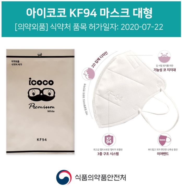 iCOCO KF94 2D MASK 1BOX-25EA (아이코코 KF94 새부리형 2D 마스크 대형 1Box-25매)