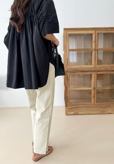 Back Banding Detail Short Sleeve Shirts (뒷밴딩주름 반팔 기본셔츠)