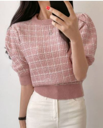 Tweed Puff Short Sleeve Top (트위드 니트 탑)