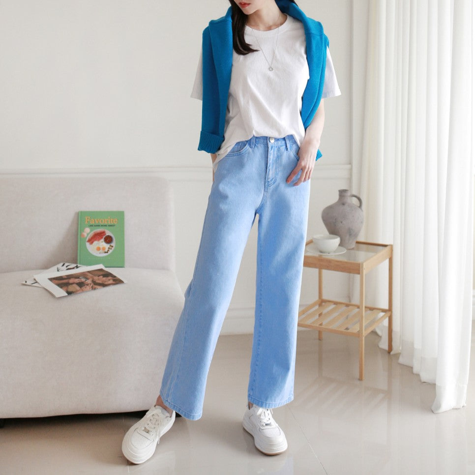 Pastel Straight Back Banding Non-Span Jean