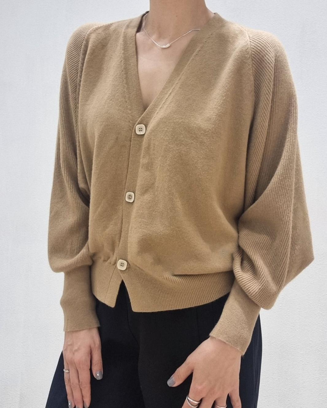 Soft Wool Button Down Raglan Knit Cardigan