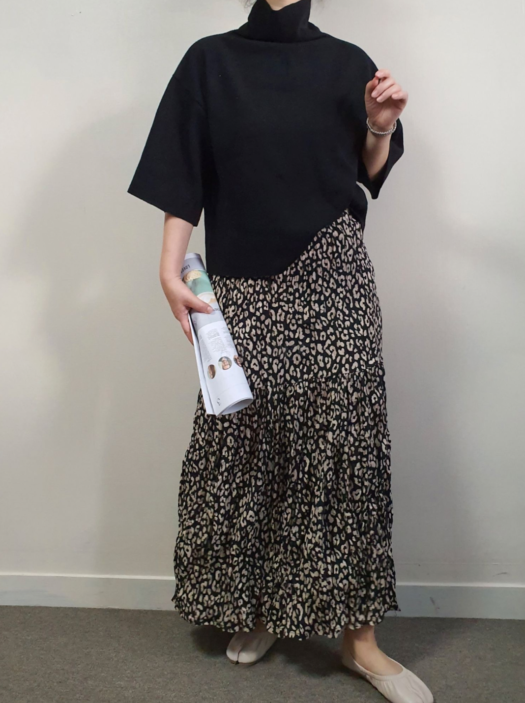 터틀넥 와이드 3/4소매 티셔츠