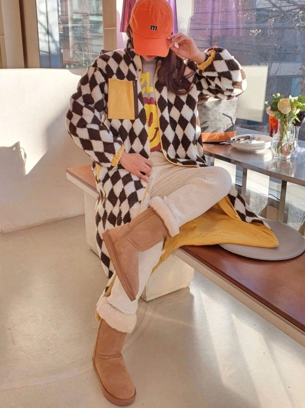 Diamond Patterned Teddy Bear Fleece Coat