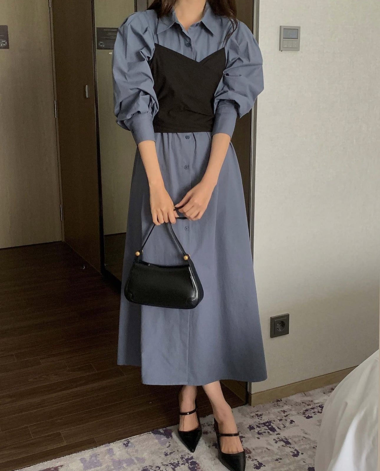 Bustier Contrast Long Shirts Dress