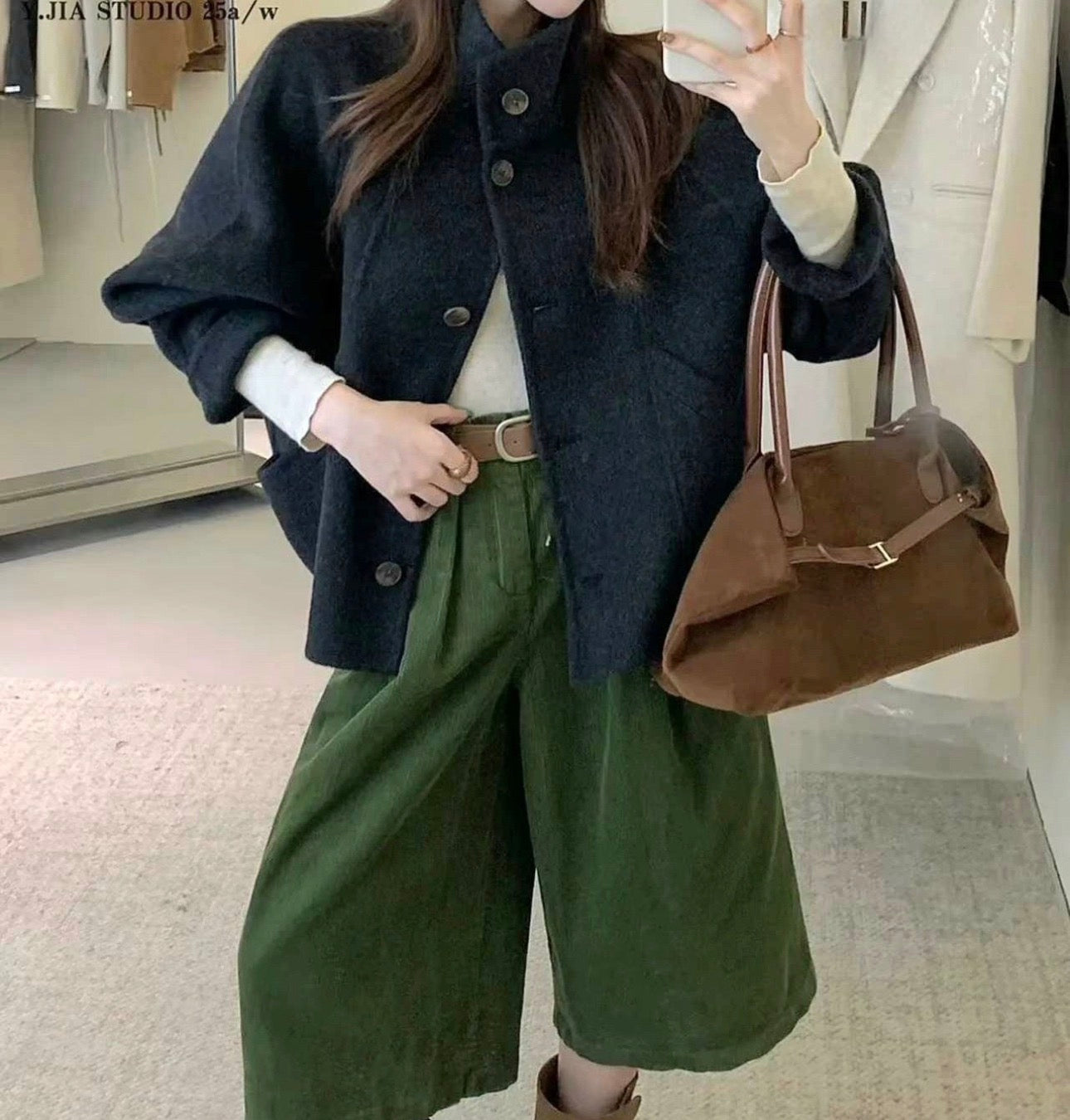 Hi-Neck Wool Blend Half Coat