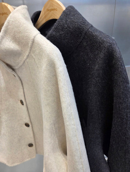 Hi-Neck Wool Blend Half Coat