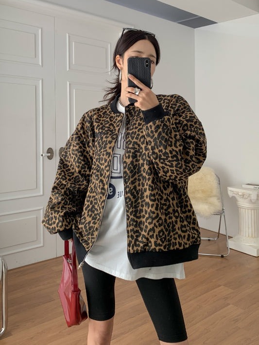 Oversized Leopard Zip up Jacket
