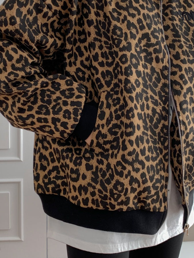 Oversized Leopard Zip up Jacket