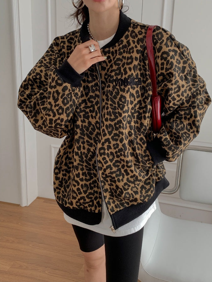 Oversized Leopard Zip up Jacket