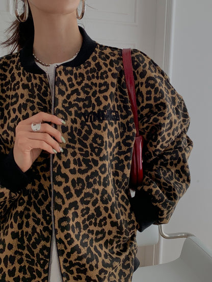 Oversized Leopard Zip up Jacket