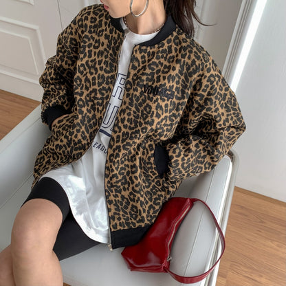 Oversized Leopard Zip up Jacket