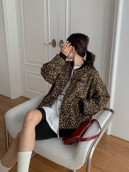 Oversized Leopard Zip up Jacket