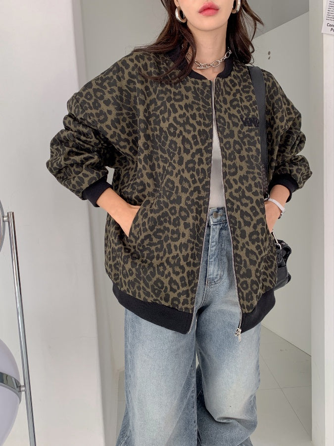 Oversized Leopard Zip up Jacket