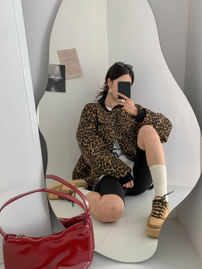 Oversized Leopard Zip up Jacket