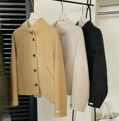 Hi-Neck Wool Blend Half Coat