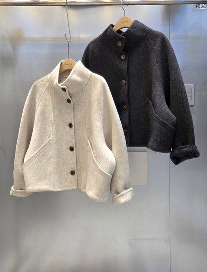 Hi-Neck Wool Blend Half Coat