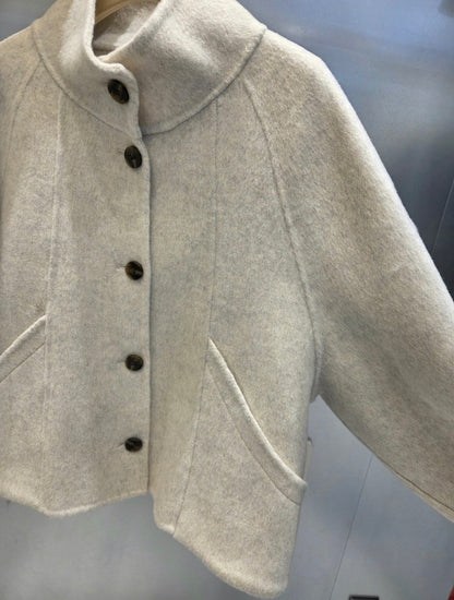 Hi-Neck Wool Blend Half Coat