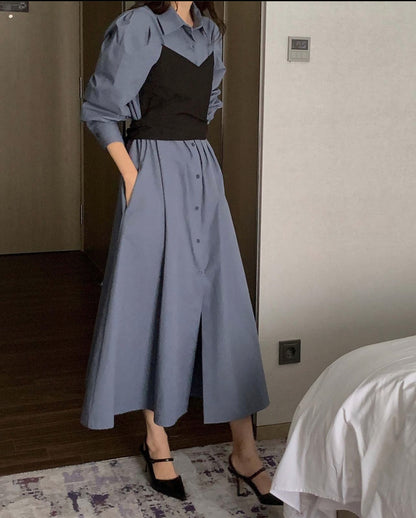 Bustier Contrast Long Shirts Dress