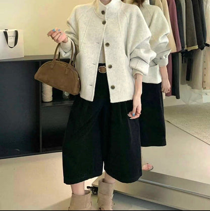 Hi-Neck Wool Blend Half Coat