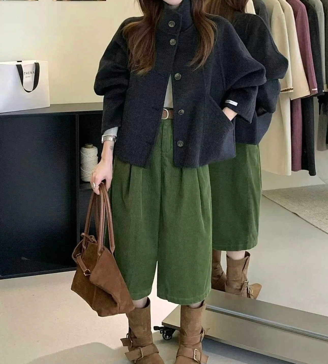 Hi-Neck Wool Blend Half Coat