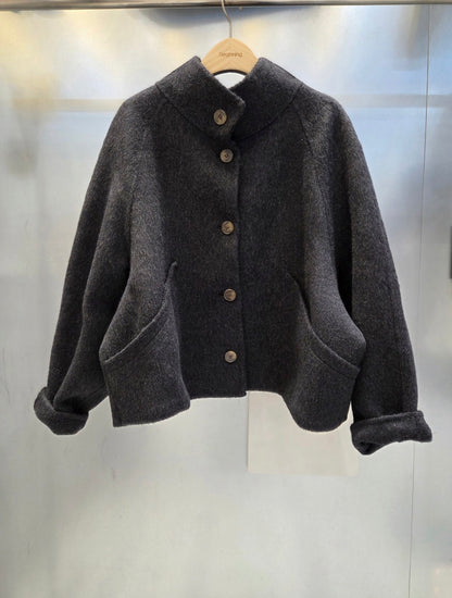 Hi-Neck Wool Blend Half Coat