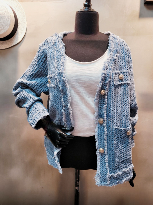 Denim Waffle Knit Oversized Jacket