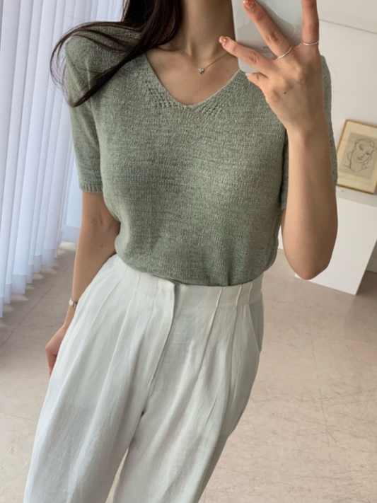Cooling Basic Short Sleeve Knit Top