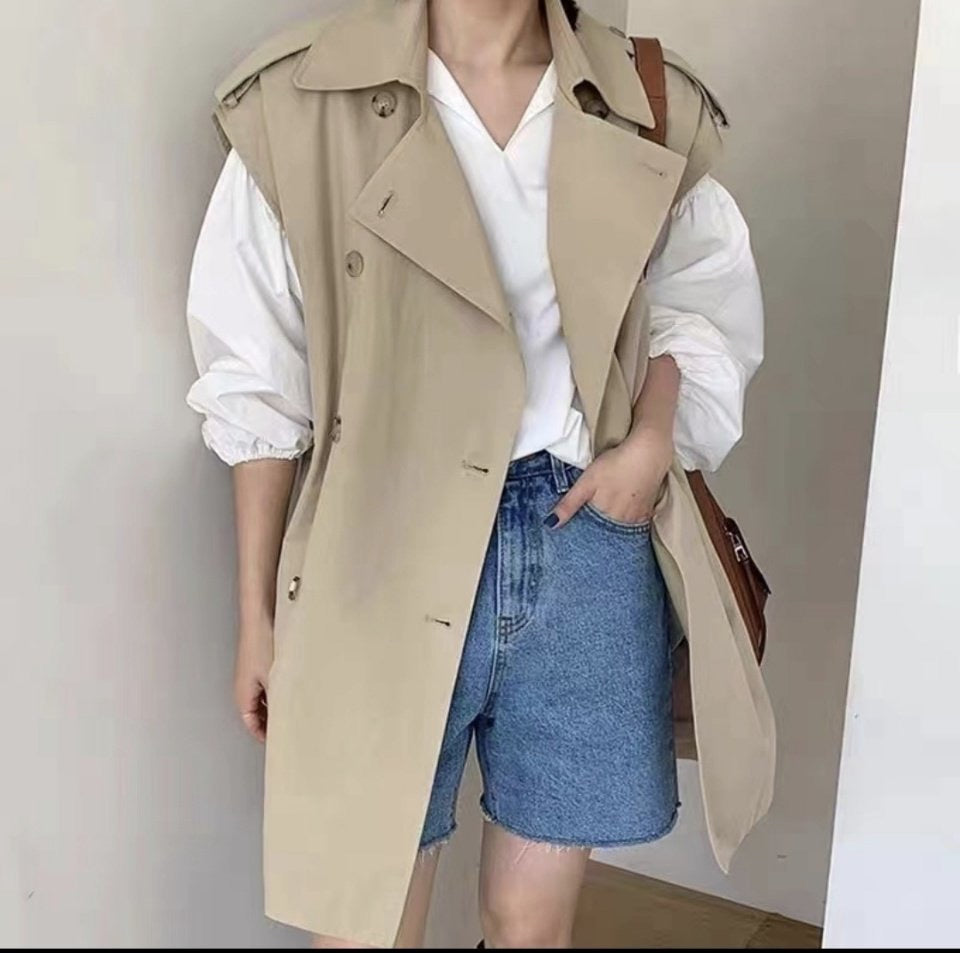 Epaulette Shoulder Loose Fit Trench Vest