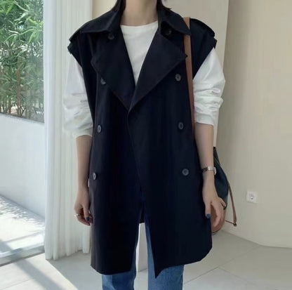 Epaulette Shoulder Loose Fit Trench Vest